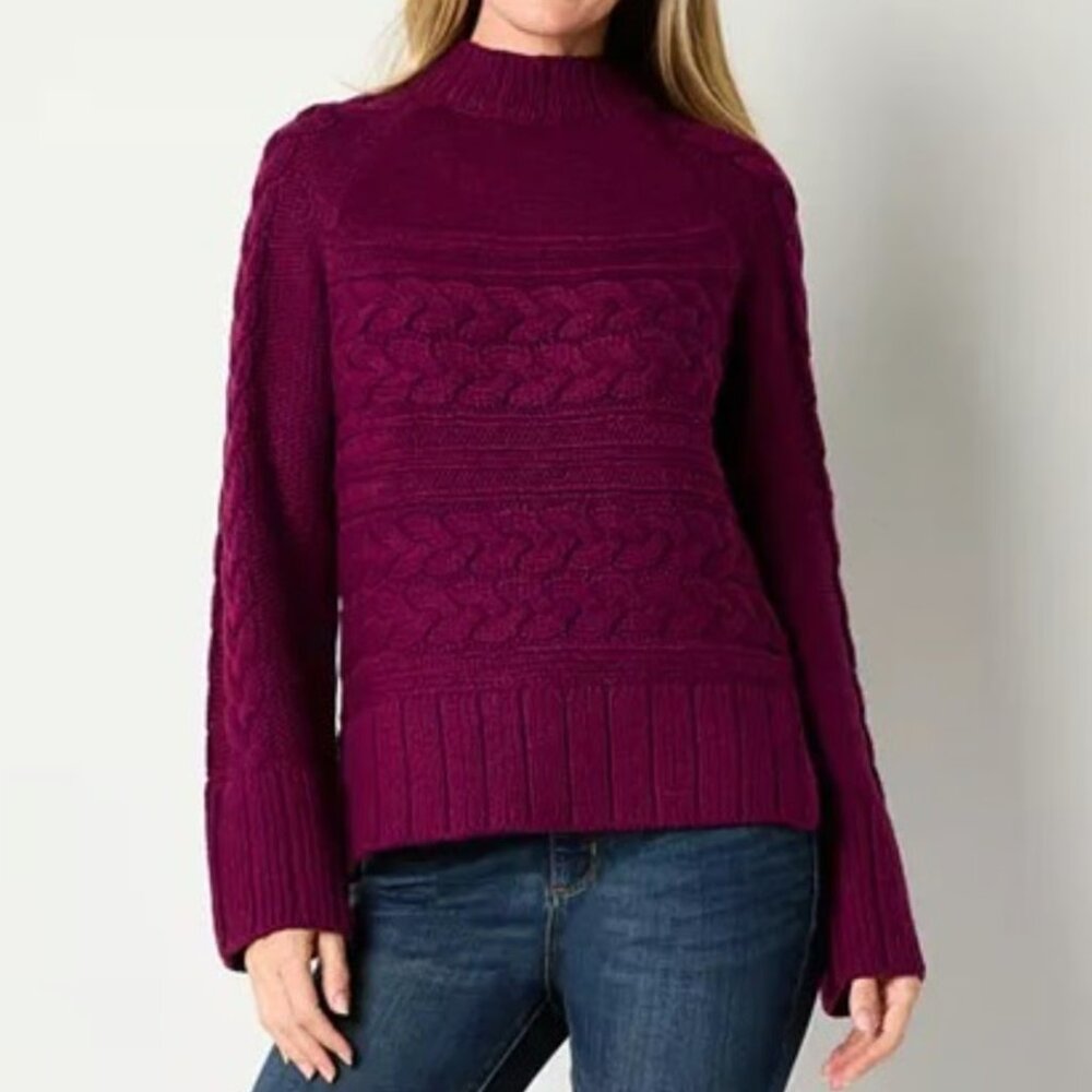 St. John's Mock Neck Cable Knit Pullover Sweater